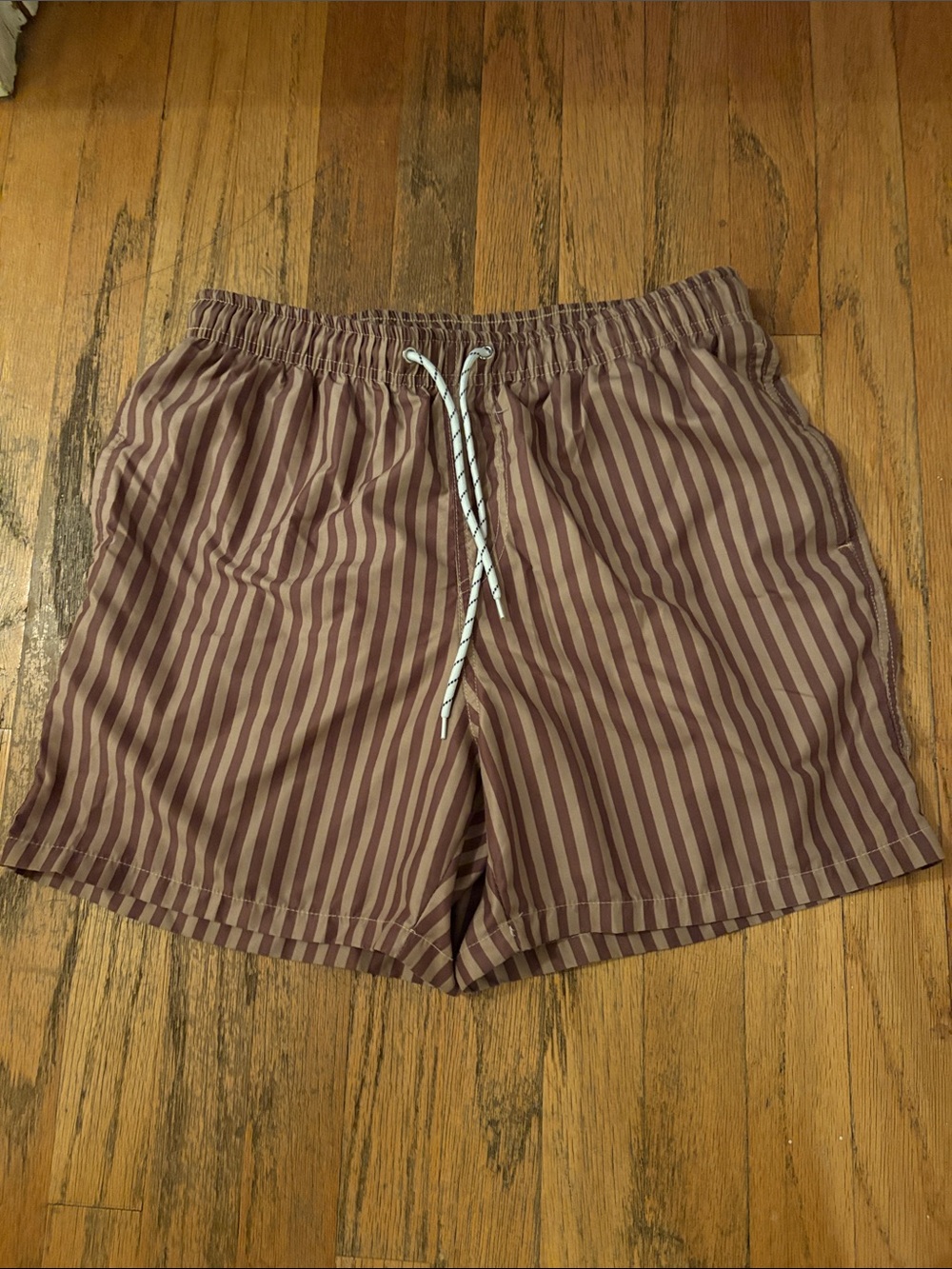 SHEIN Men's Striped Swim Trunks in Brown and Tan